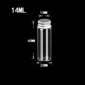 22 * 60 * 14mm 14ml Glasflaskor med metalllock Tomma Små Wishing Bottle Glass Jars 100PCSlot