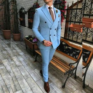 Double Breasted Groom Tuxedos Mens Garnitury Boyfriend Blazer Najlepszy człowiek Odzież biurowa Formalna kurtka ślubna (kurtka + spodnie)