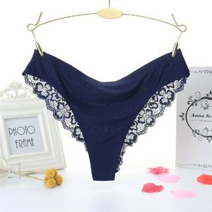 Sexy Eis Seide Niedrige Taille Höschen Slips Zurück Floral Spitze Frauen Bikini Unterwäsche Dessous G String Kleidung Drop Schiff