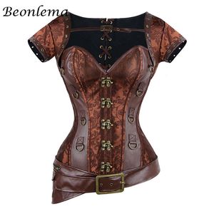 Steampunk Corset Sexy Gothic Women Vintage Retro Corselet Lace Up Bustiers Korset Leather Plus Size Buckle Gorset Top 4 Pcs Set J190701