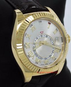Luxury Sky Dweller 326138 18K42mm Yellow LeatherGold Brand New Automatic Machinery Mens Watch Men's Wristwatches2679