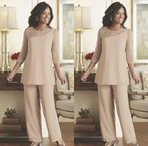 Elegant spetsmor till bruden byxor Suits 2020 Summer Chiffon Custom Made 3 4 Long Sleeves Wedding Gästkläder Mother Dress Suit261p