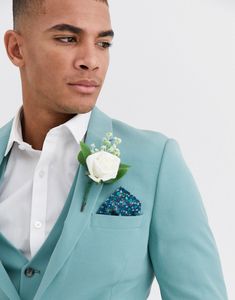 Mint Green Mens Suits Slim Fit 3 Pieces Beach Groomsmen Wedding Tuxedos For Men Peaked Lapel Formal Prom Suit Jacket Pan270o