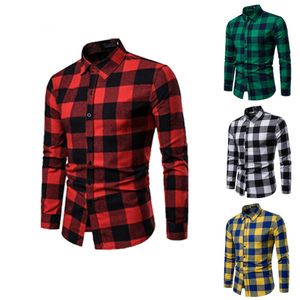 2020 New Plaid Flannel Red Checkered mens plaid shirt - Long Sleeve Chemise Homme Cotton Check Shirt for Autumn/Winter