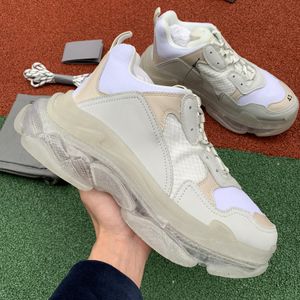 White Triple S Clear Sole Sneaker Men Women Flat Casual Shoes Leather Retro TripleS Low Top Lace-Up Sneaker With Box