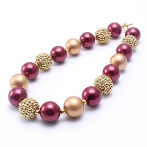 Weinrot + Gold Farbe Mode Baby Kind klobige Halskette bestes Geschenk neues Design Bubblegume Perle klobige Halskette Schmuck für Baby Kind Mädchen