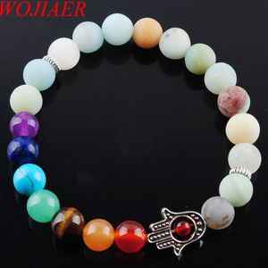 WOJIAER 8mm Natural Amazonite Stone Round Beads Palm Strands Bracelets 7 Chakra Healing Mala Meditation Women Jewelry K3260