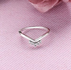 100% 925 STERLING Gümüş Tiara Wishbone Halkası ile Clear Cz Fit Pandora Takı Nişan Düğün Aşıkları Moda Yüzük