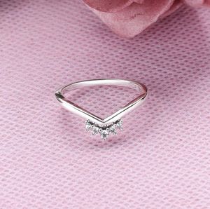 100% 925 Sterling Silver Tiara Wishbone Ring with Clear Cz Fit Pandora Jewelry Engagement Wedding Lovers Fashion Ring