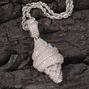 Nuovo personalizzato Unix Gold Iced Out CZ Zircon Ice Cream Cone Pendant Collana Hip Hop Bling Diamond Mens Womens Gioielli Regali per le coppie