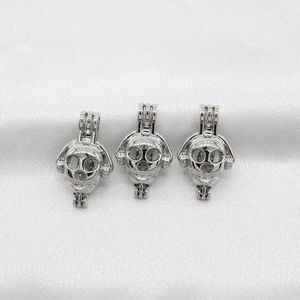 10 Stück Silber Totenkopf Headset Oyster Perlenkäfig Anhänger Parfüm Ätherisches Öl Diffusor Käfig Medaillons Halskette Schmuck Charms