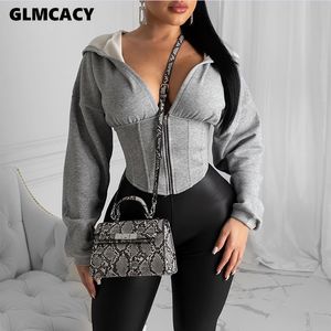 Mulheres Autumn manga comprida Zip Hoodies Casual Sólidos camisola Magro Corset Esporte Workout Gym Jacket