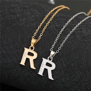 English Alphabet -R gold silver friend Name Letters pendant Necklaces Sign Word Chain Tiny Initial Letter Lucky woman mother men's family gifts jewelry