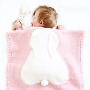 5 Designs 108 x73cm Baby sleeping Blankets 3D Rabbit Ears Kids Cotton Thread Knitted Blanket beach mat Crochet Bunny Swaddling Towel M319