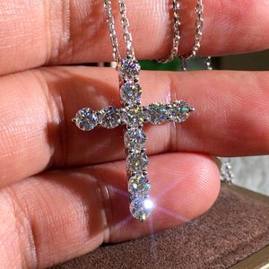 Vecalon Female Diamond Fashion Cross Style Pendant Necklace Big Sterling Sier Choker Necklaces For Women