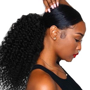 Drawstring Puff Afro Kinky Curly Peny Trail African American Short Wrap Human Clip In Pony Vail Hair Extensions 120g Jet Puff Curl Horsetail