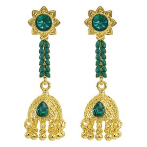 Orecchini Jhumka indiani Orecchini pendenti con campanelle di cristallo colorate in metallo dorato vintage Gypsy Party Long Nappa Orecchino