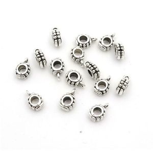 300pcs Tibeten Antique Silver Metals Big Hole European Bail Beads Connector Charms For Jewelry Making Findings Wholesale Accessories 5x13mm