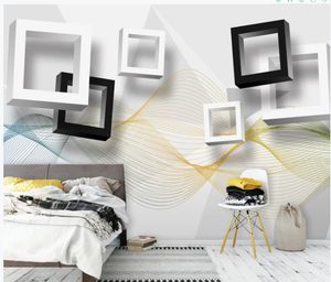リビングルームのモダンな壁紙3 d三次元モダンミニマリスト抽象的な線幾何学的ソファー背景の壁