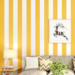 Nordic White and Yellow Embossed Stripe Bakgrund för TV Bakgrund Vattentät PVC Präglad 3D Wallpaper Wall Sticker Wall Decor