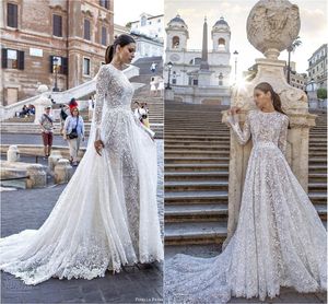 2020 Sukienka ślubna High Collar Z Długim Rękawem Appliqued Lace Court Train Sukienka Bridal Seksowna Illusion Gors Custom Made Vestidos de Novia