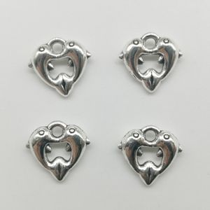 200 sztuk śliczne podwójne delfiny antyczne srebro charms wisiorki biżuteria naszyjnik DIY bransoletka kolczyki akcesoria 11*12mm dostosuj