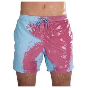 물 변색이있는 남성 색상 변화 해변 바지 반바지 여름 남성 온도에 민감한 수영 트렁크 반바지