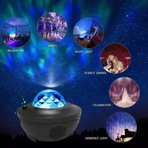 Galaxy Star Projektionslampa Färgglada Starry Sky Projector Light Voice Control Bluetooth LED Speaker Night Bulb Christmas Gifts Kids Bed Room