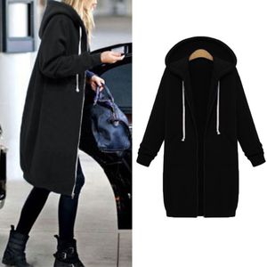 Winter Mantel Frauen Verdickung Lange Zipper Lose Jacken Harajuku Hoodies Mit Taschen Kordelzug Sweatshirt Manteau Femme Ez *