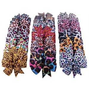 Kawaii 3 tums revbon Färgglada Leopard Print Swallow Tail Hair Bows Baby Girl Hairpin Ornament Tillbehör