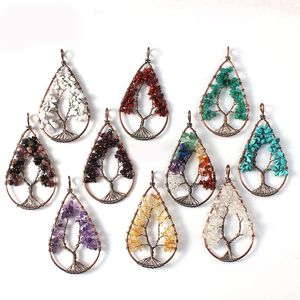 Partihandel 12 st Natur Amethyst Tree of Life Pendants Crystal Gems Silver Fashion National Style Unisex Pendant Halsband Gratis frakt