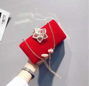 Red Black Velet Rhinestones Evening Bag Wedding Purse Finger Ring Diamonds Chain Shoulder Handbags Crystal Evening Bag 2020