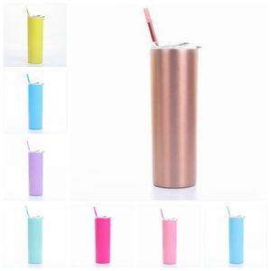Insulated Tumbler Stainless Steel Water Bottle Thermos Cups Vacuum Beer Coffee Mug Lids Straws Drinkware Straight 20Oz Double Layer PY6222