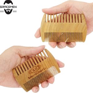MOQ 50pcs Amazon Green Sandal Wooden Hair Comb Dual Sides Fine & Coarse Wood Hairs Brush Customized LOGO Men Grooming Combs