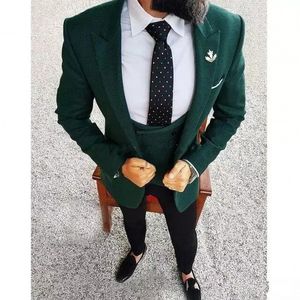 Brand New Green Groom Tuxedos Peak Lapel Groomsman Wedding Dress Style Men Formal Business Prom Party Suit(Jacket+Pants+Tie+Vest) 2200