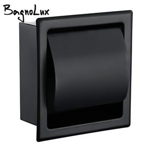 Paper Holders Modern Wall Mount Matte Black 304 Stainless Steel Bathroom Toilet Paper Holder WC Roll Paper Tissue Box 2248MB T200107