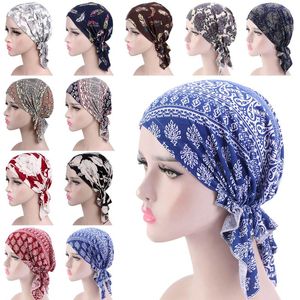 Caps Caps Maski Damskie Muzułmańskie Hidżab Chemo Kwiat Druku Kapelusz Turban Czapka Pokrywa Szalik Włosów Wrap Wstępnie związane Nakrycia Nakrycia Drukowana Bandana