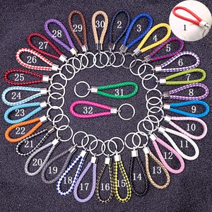 Braided PU Leather Rope Keychain Key Rings Fit Circle Car Bag Pendant Key Chains Holder Keyring DIY Fashion Jewelry in Bulk