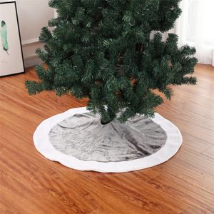 90cm Christmas Tree Skirt Embroidery Short Velvet gray Carpet Mat Xmas Tree Foot Cover Carpet New Year Holiday Decoration