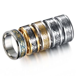BC Jewelry Stainless Steel Ring With Dragon Pattern for Titanium Steel K Yellow Gold Plated Wedding Band Ring