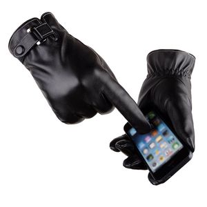 Modische Touchscreen-Handschuhe aus PU-Leder, warm, weich, dickes Fleece-Futter, winddicht, wasserabweisend, Radfahren, Outdoor-Handschuhe, Schwarz, Braun