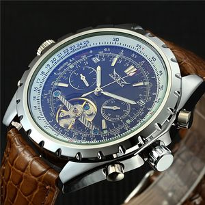 Jaragar Men Mechanical Watch高級自動トゥルビヨン時計カレンダーデイウィークイヤーレザーRELOGIO Masculino 2018 J190706