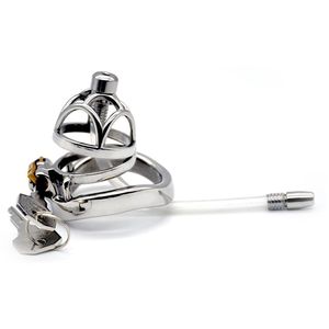 Stainless Steel Male Chastity Belt With Silicone Urethral Catheter Curve Cock Cage Device Arc Base Ring BDSM Bondage Sex Toys Products