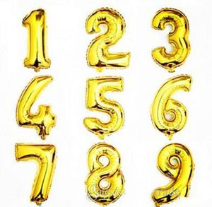 32 or 16 INCH Happy Birthday Weeding Celebration Balloon Decoration aluminum Coating balloon Number 0 To 9 Balloon Silver and Golden Color