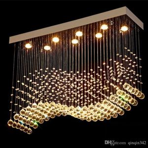 DHL K9 Crystal Chandeliers LED Chrome Finished Light Wave Art Decor Modern Suspension Lighting Hotel Villa Hanging Lamp