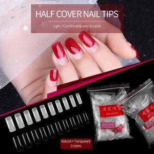 500pcs Clear Natural Half Cover Long Extension Fake Nail Art Tips UV LED False Nail Tips Flexible Resin Fingernails Manicure Tip