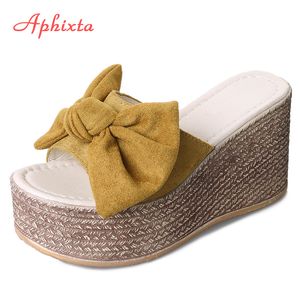 Aphixta Summer Women Pantofole con zeppa Platform Appliques Butterfly-knot Beach Antiscivolo Sandali femminili Zoccoli Scarpe Slides Donna