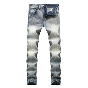 Pantaloni jeans slim fit in denim elasticizzato di peso medio da uomo vintage azzurro chiaro per pantaloni jeans da uomo in cotone spesso da lavoro