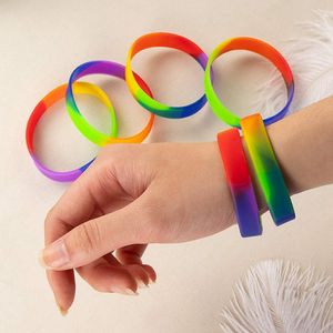 Unisex LGBT Arco-íris Pulseiras Gay Silicone Rubber Sports Wrist Band Lesbian Orgulho Wristlet punho do bracelete LJJK2343