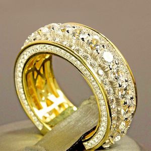 Diamante de ouro anel de cristal completo mulheres homens anéis de casamento moda jóias christamas presente 080512